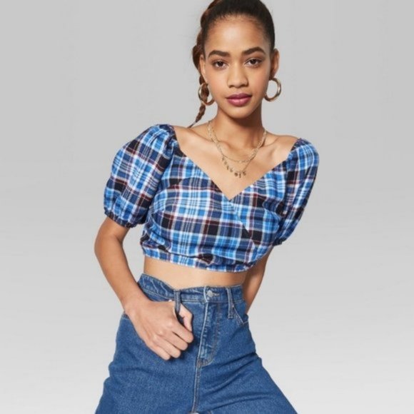 wild fable Tops - Wild Fable Plaid V-Neck Crop Top